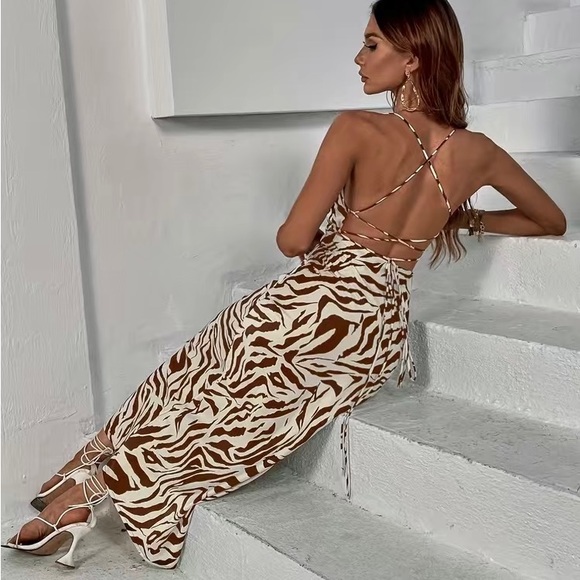 NWT Zebra Backless Cami Dress Size Large (8/10) - Picture 5 of 6